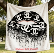 Monochrome Dripping Chanel Monogram Lips Flannel Sofa Throw Blanket IMG_6976
